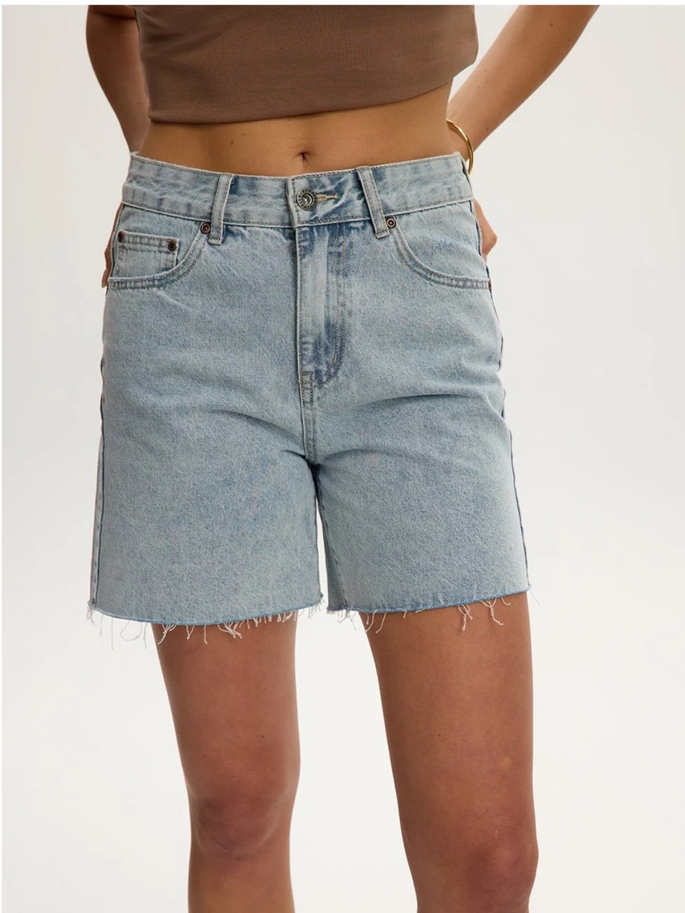 High-Rise Light Wash Denim Bermuda Shorts